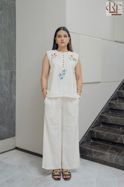 Elegant Linen Co-ord Set with Hand Work Embroidery - Image 3