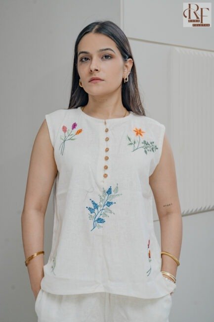 Elegant Linen Co-ord Set with Hand Work Embroidery - Image 4
