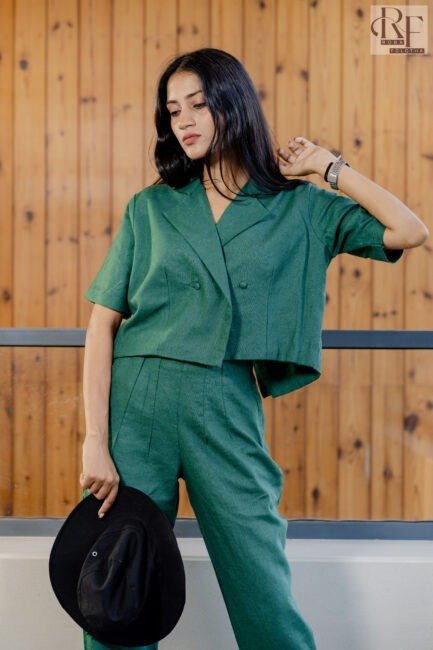 Elegant Linen Crop Top & Pant Set