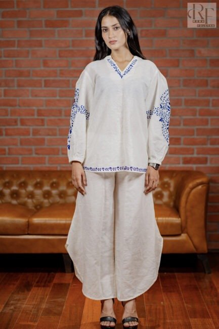 Half Embroidery Kurti & Cut Palazzo Set